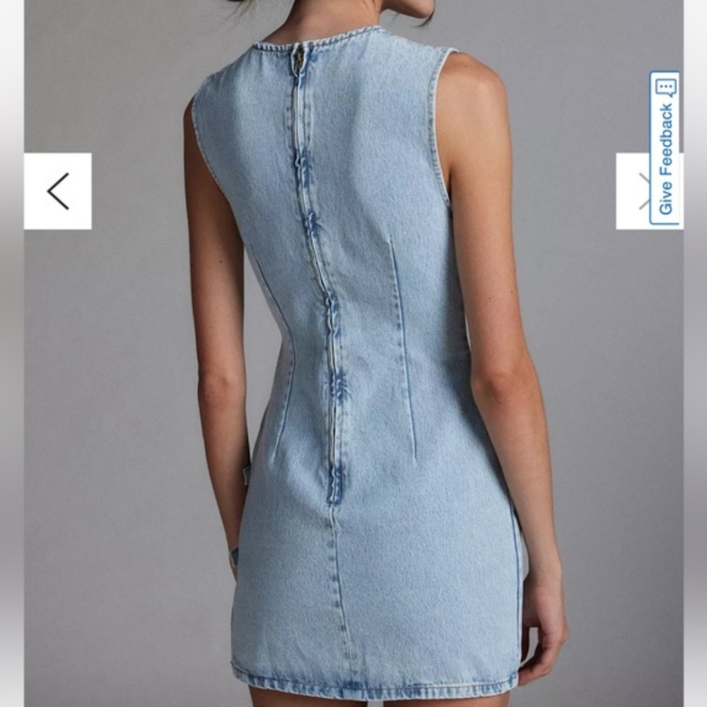Lioness Sculpted Denim Mini Dress Light Denim Distressed Buckle Edgy Size XL - Picture 3 of 14